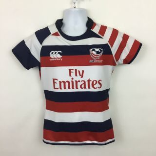 Canterbury Of Zealand Usa Rugby Jersey Mens Medium Red Blue Striped Shirt