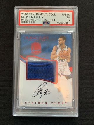 2016 Immaculate Prem Patch Auto Red 7/25 Psa 7 Stephen Curry