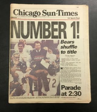 1985 Chicago Bears Bowl Xx Champions Sun - Times Newspaper January 27,  1986
