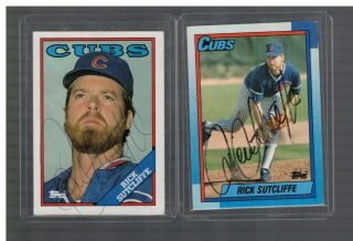 1988 & 1990 Topps Rick Sutcliffe Auto Cards Signed In Person Chicago Cubs