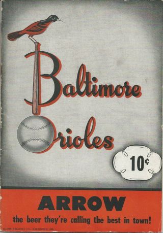 Vintage 1947 Baltimore Orioles Minor League Program/score Book Unscored