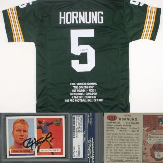 Green Bay Packers Paul Hornung Signed Autograph Stat Jersey W/matching Card