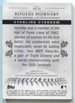 2008 TOPPS STERLING 6 PIECE RELIC SSS - 22 ROGERS HORNSBY CARDINALS 1/10 2