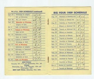 1959 WIFU and BIG 4 CFL Football Schedule 3