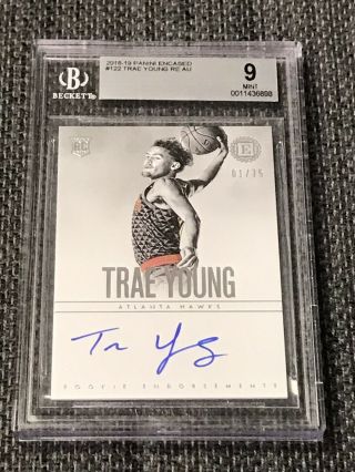 2018 - 19 Encased Trae Young Rookie Endorsements Auto 1/75 Hawks Bgs 9/10