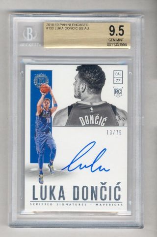 Luka Doncic 2018 - 19 Panini Encased On Card Auto Rc 13/75 Gem Bgs 9.  5 10