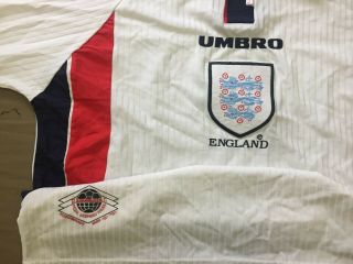 1997 1998 World Cup England Long Sleeve Football Soccer Shirt Jersey Beckham Era 3