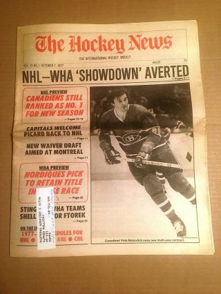 The Hockey News,  Oct 7,  1977,  Vol 31 No 1,  40p: Nhl - Wha Showdown Averted,  Mahovl