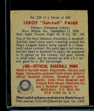 1949 Bowman SATCHELL PAIGE Rookie RC Indians 224 Presents EX Trimmed 2