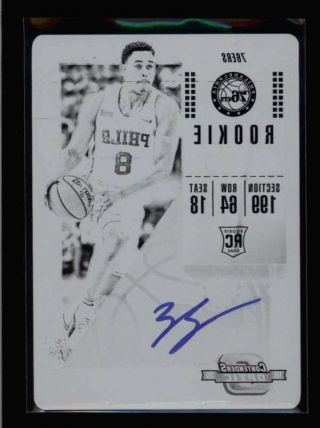 Zhaire Smith 2018/19 Contenders Optic Rookie Auto Printing Plate 1/1 Fd6552