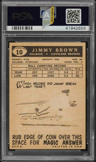 1959 Topps Football Jim Brown 10 PSA 8 NM - MT (PWCC - A) 2