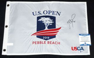 Justin Rose Signed 2019 Us Open Pebble Beach Pga Golf Flag,  Bas G85398