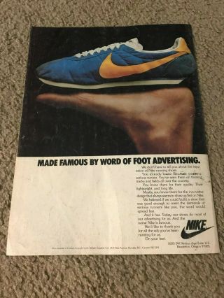 Vintage 1978 Nike Waffle Trainer Running Shoes Poster Print Ad " Word Of Foot "