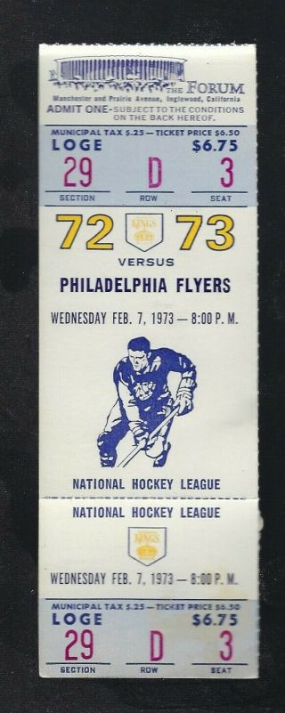 1972 - 73 Nhl Philadelphia Flyers @ Los Angeles Kings Full Hockey Ticket