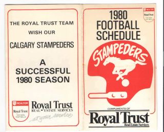 1980 Calgary Stampeders Cfl Football Schedule Royal Trust