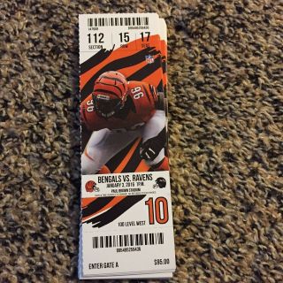 2016 Cincinnati Bengals Vs Baltimore Ravens Nfl Ticket Stub 1/3