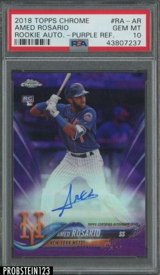 2018 Topps Chrome Purple Refractor Amed Rosario Rc Rookie Auto /250 Psa 10