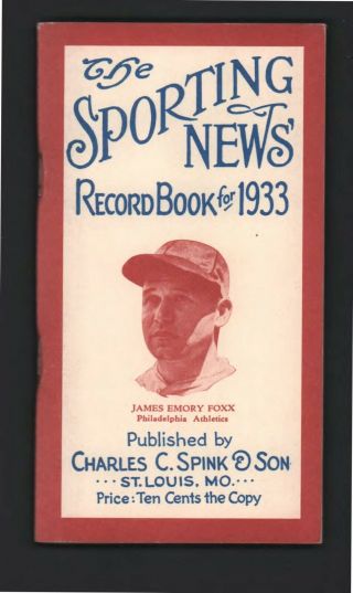 1933 Sporting News Record Book (horton Reprint)