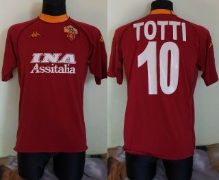 As Roma 2000 2001 Home 10 Totti Football Shirt Soccer Jersey Italia Kappa L Men