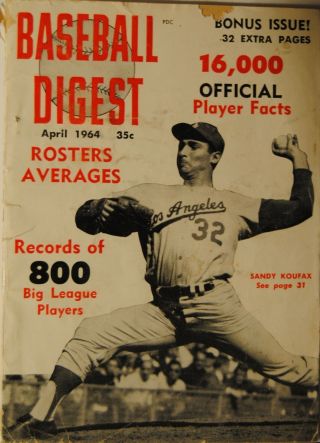 1964 Baseball Digest - Los Angeles Dodgers Sandy Koufax Newstand Edition