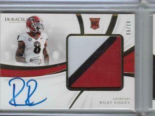 Riley Ridley 2019 Immaculate Collegiate 3 Color Jumbo Rpa Rc Patch Auto 93/99