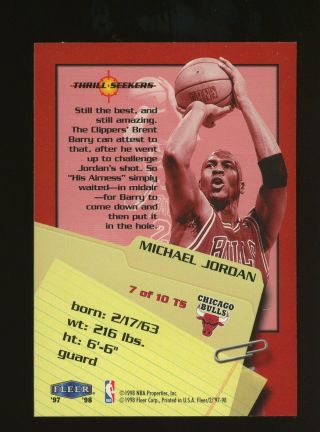 1997 - 98 Fleer Thrill Seekers 7 Michael Jordan Chicago Bulls HOF 2