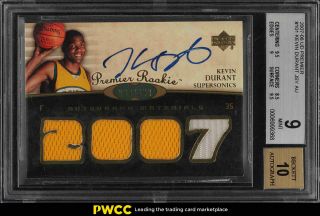 2007 Upper Deck Premier Kevin Durant Rookie Rc Auto Patch /199 101 Bgs 9 (pwcc)