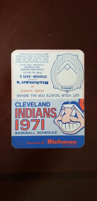 1971 Cleveland Indians Mlb Baseball B - Fold Pocket Schedule.  Chief Wahoo