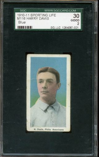 1910/1911 Sporting Life M116 Baseball Card Harry Davis Blue Sgc 30 Good 2