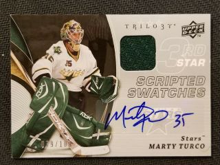 2008 - 09 Ud Trilogy Scripted Swatches Marty Turco Auto Jersey Ed 79/100