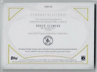 2019 Topps Definitive Autograph Relics Roger Clemens Jersey Relic Auto 4/10 2