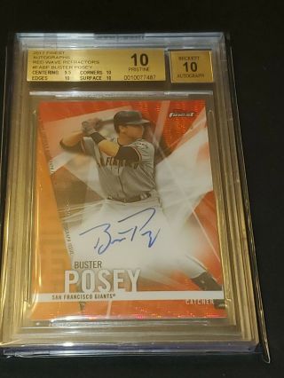 2017 Topps Finest Buster Posey Red Wave Refractor Auto 3/25 Pristine 10/10