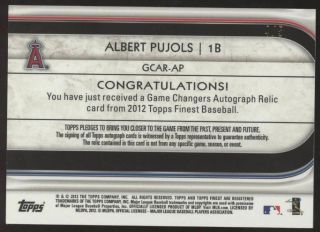 2012 Topps Finest Albert Pujols Game Changers Jersey Auto Autograph /5 2