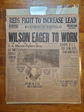 1919 World Series Reds - White Sox 10/6/1919 Newspaper Black Sox Scandal
