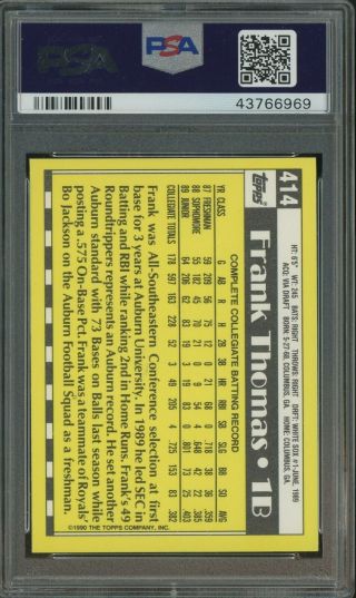 1990 Topps Tiffany 414 Frank Thomas White Sox RC Rookie HOF PSA 10 GEM 2