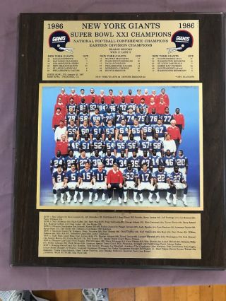 1986 York Giants Bowl Xxi Champions Nfl Plaque F24