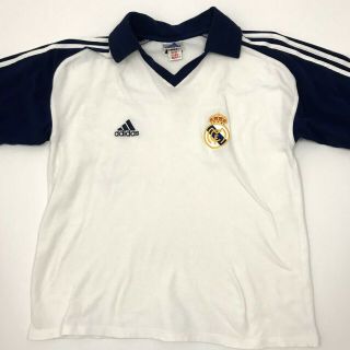 Vintage Real Madrid Soccer Polo Shirt Adidas White Blue Mens Size Large.  A6