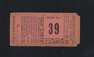 1940s Mlb Brooklyn Dodgers Baseball Ticket Stub From Ebbets Field - Game 39