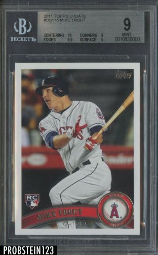 2011 Topps Update Us175 Mike Trout Angels Rc Rookie Bgs 9 W/ 10