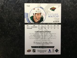 2017 - 18 Luke Kunin SP Authentic Auto and Dated Short Print 24/999 2