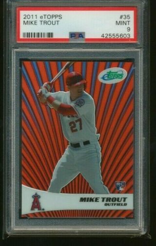 2011 Etopps Mike Trout 35 Rc Rookie Card Angels - 175/999 - Psa 9