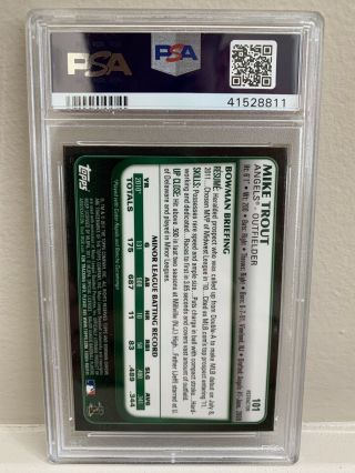 2011 Bowman Chrome Mike Trout Draft Refractor PSA 9 101 Rookie / RC 2