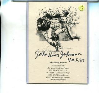 John Henry Johnson 5 By 7 Autograph Photo With Steelers Hof 1987