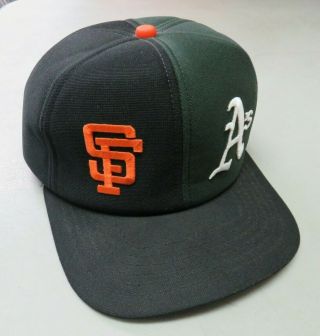 Vintage 90s Sf Giants Oakland A’s Snapback Hat 80s Era M/l Snapback Usa Made