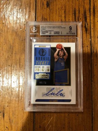 2018 - 19 Contenders Luka Doncic Rookie Ticket Swatches Auto 10/10 Bgs 9