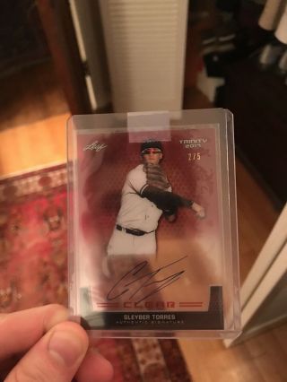 Gleyber Torres Yankees Auto Rc - 2017 Leaf Trinity Clear Autograph Cagt1 2/5