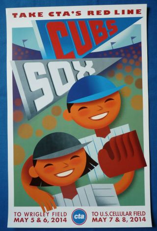 2014 Chicago Cta Red Line Train Poster Baseball White Sox Cubs Crosstown Series