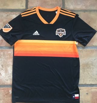 Houston Dynamo Adidas Soccer Mens Size Large Away Jersey Black Orange Mls