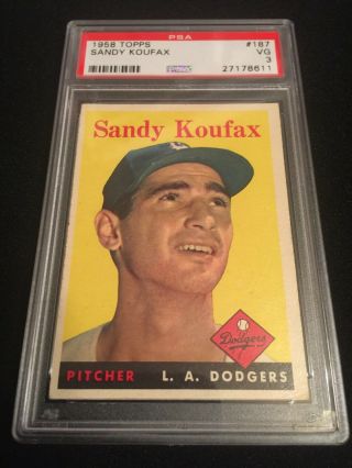 1958 Topps 187 Sandy Koufax Psa 3 Dodgers