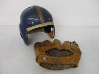 Vintage Hutch Football Helmet 660 And Hutch Leather Baseball Mitt
